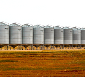 row of grain silos